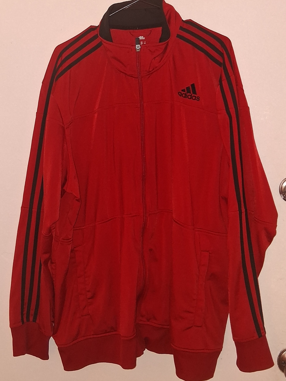 Adidas Men’s Red Track Jacket with Black Stripes